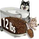 Airtight Dog Food Storage Container with Desiccant Chamber,Cat Food Storage with Timer,Wheels & Scoop,7 Liter,10-12 lbs/7 kg,for Small Dog,Cat & Bird Feed,Clear BPA-Free Slim Rolling Bin with Lid, Large