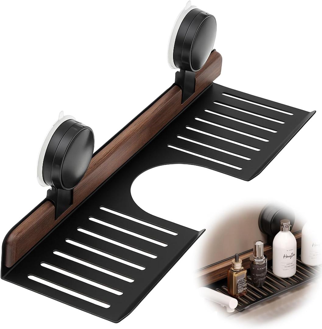 1 Pcs Black Walnut Bathroom Suction Storage Holder No Drilling Removable Sink Shelf over Faucet for Bathroom Home Dish Soap Shampoo Makeup Brushes Scrubber Kitchen 15.75 Inches