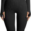 OQQ Women Long Sleeve Yoga Jumpsuits Workout Ribbed Bodysuits Pants Sexy One Piece (Large, Black)