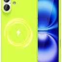 for iPhone 16 Case Silicone Mag Safe, Magnetic Compatible with Magsafe Phone Case, Thin Slim Wireless Charging Matte TPU Soft Rubber Gel Solid Plain Cover for Women Men, Bright Neon Green Lime