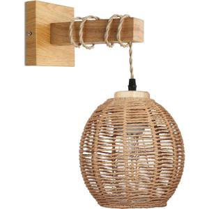 Rattan Wall Sconce Light, Rattan Lamps for Bedroom, Farmhouse Wall Sconces, Wall Mount Light Fixture Indoor, Boho Bedside Wall Sconces for Living Room (Braided Rope)