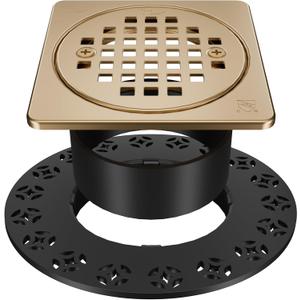 Champagne Bronze 4 inch Drain Grate Kit, Shower Drain Compatible with Schluter Kerdi Drain Flange, Removable Square Floor Drain with Adjustable Collar,with ABS Flange-SUS304 Stainless Steel Grate