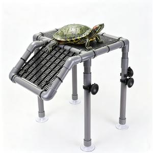 Large Turtle Basking Platform for Aquatic Turtles, Sturdy Standing Turtle Dock with Non-Slip Ramp, Red Ear Slider Tank Accessories for 25/29/40/55 Gal, Gray/Black