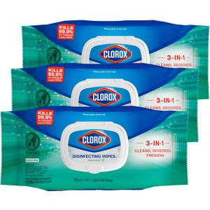 Clorox Disinfecting Wipes Flex Pack, Bleach Free, Fresh Scent, 75 Count, Pack of 3
