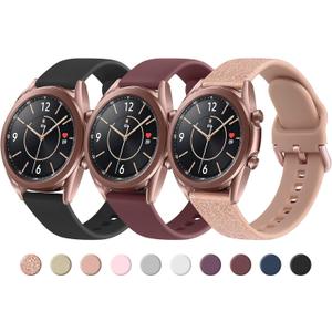 Meliya Band for Samsung Galaxy Watch 3 Bands 41mm Women Men, 20mm Soft TPU Sport Strap Replacement Band for Galaxy Watch 3 41mm (Black+WineRed+Glistening Rose Gold)