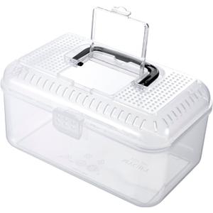 MyGift Reptile Carrier Critter Keeper Terrarium 9.5 x 6 Inch Clear Portable Tank with Black Carrying Handle, Transparent Travel Case for Insects Arachnids Amphibians