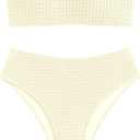 ZAFUL Women's High Cut Bandeau Bikini Set Strapless Solid Color 2 Pieces Bathing Suit Swimsuit (Medium, 7-beige)