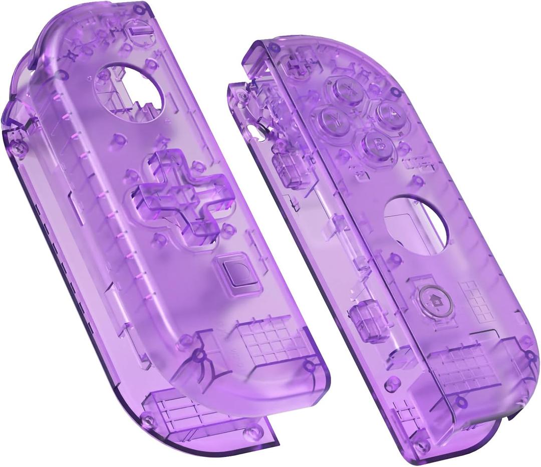 eXtremeRate Clear Atomic Purple Joycon Handheld Controller Housing (D-Pad Version) with Full Buttons, DIY Replacement Shell Case for Nintendo Switch & Switch OLED Joy-Con Console Shell NOT Included