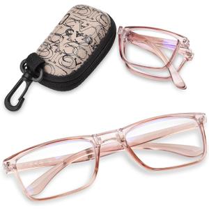 OPTOFENDY Folding Reading Glasses for Women Men, Small Spring Hinge Readers, Portable Blue Light Glasses with Zipper Case (Lbrown)