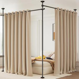 Room Divider Curtain Rod, No Drilling Tension Rod for Room Separation, 4-10ft(H)28-114inch(W) Adjustable Heavy Duty Floor to Ceiling Wall Divider Room Partition Privacy Separator, Black