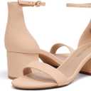 DREAM PAIRS Womens Low-Chunk Low Heel Pump Sandal,Size 7W, Nude,LOW-CHUNK