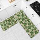 St Patricks Day Kitchen Mats for Floor Set of 2 Green Cream Clover Shamrock Holiday Theme Kitchen Rugs Non Slip Washable Absorbent Kitchen Runner Rugs Decor,17x30 and 17x47 Inch