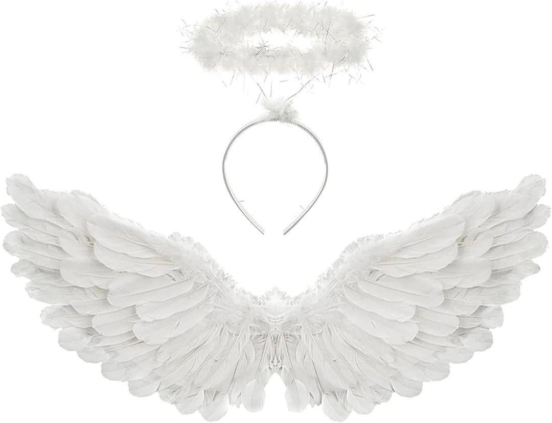 Angel Costume Wings and Halo Adult Angel Costumes for Kids Girls Boys Halloween Christmas(White)