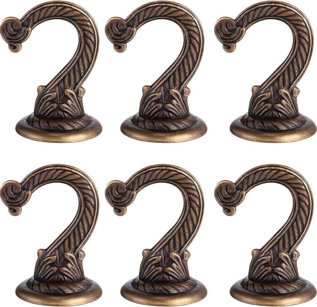 Hotop 6 Pcs Swag Ceiling Hooks Heavy Duty Swag Hooks Vintage Style Ceiling Hook for Hanging Plants Indoor Outdoor Decor Kitchen Flower Baskets Wind Chimes and Lights(Large,Bronze)