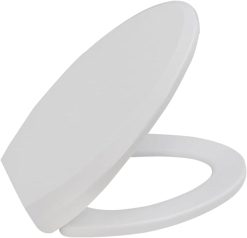 Premium Elongated Toilet Seat with Cover Quiet Close, Two-Click to Quick Release, Easy Installation Never Loosen Hinge, Slow Close Toilet Seat and Cover, Easy Cleaning-White Color (Elongated)