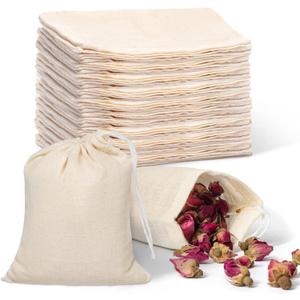 Reusable Cotton Muslin Bags with Drawstring 5x8 Inches 50 pcs Cotton Drawstring Bags Small Cloth Bags Drawstring Small Cloth Gift Bags Spice Bags for Cooking 100 Eco Friendly Cotton Bag (5*8 Inches)