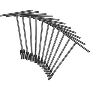 T-Handle Socket Wrench Set, 11PCS Metric Handle Wrenches - 6, 7, 8, 9, 10, 11, 12, 13, 15, 17, 19mm, 6-Point Hex Socket Lug Wrench for Motorcycle Car Bicycle Repair, Chrome Vanadium Steel