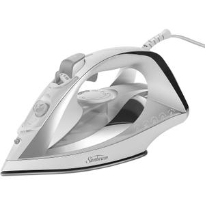 Sunbeam Turbo Steam Iron, 1700 Watt, Nonstick Ceramic Soleplate, Horizontal or Vertical Shot of Steam, Quick Heating, 3-Way Auto-Off, White and Chrome,9.3"L x 3.7"W