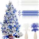 Riceshoot 50 Pcs Christmas Tree Picks and Sprays Artificial Glitter Stem Ornaments Curly Decorative Sticks for Vases Tall Candy Christmas Tree Twigs for Wedding Holiday Party Decoration(White,Blue)
