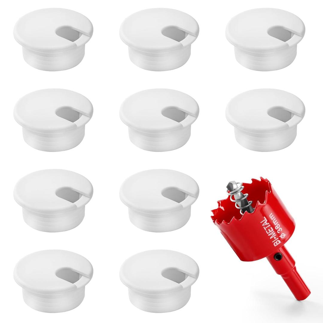 Desk Grommet 1.5 Inch (38 mm) 10 Pieces, Desk Hole Cover for Cables White, ABS Plastic Grommet Hole Cover with Hole Saw for Wires Cables Through The Countertop by XIOGZAXI