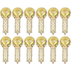 LUOZZY 12 Pcs Inflatable Microphone Balloons Gold Microphone Foil Balloons Blow up Microphone Toys for Kids Party Favors Hip Hop Theme Retro 80s 90s Party Decoration