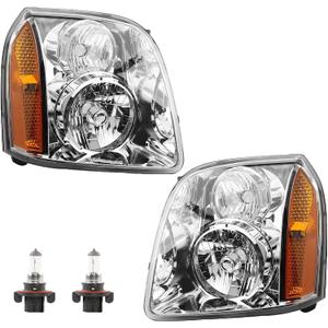 Headlights w/Bulb Compatible with 2007-2014 GMC Yukon & Yukon XL 1500/2500 SLE SLT Base Hybrid, Replaces 15861025 15861026 Front Headlamp Assembly Halogen 2 PCS