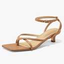 Coutgo Womens Strappy Low Kitten Heels Sandals Open Square Toe Flip Flop Summer Dress Party Shoes 11