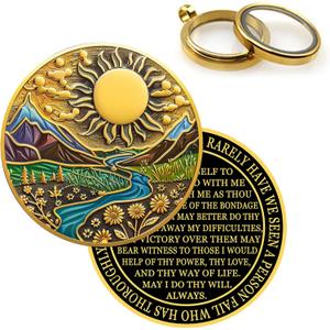 Affirmation Sobriety Coin Gift Set | Sunlight AA Chip Medallion with Token Capsule, Stand & Card | Sobriety Gifts for Anniversary Month & Year for Men & Women in Recovery (Gold & Black)
