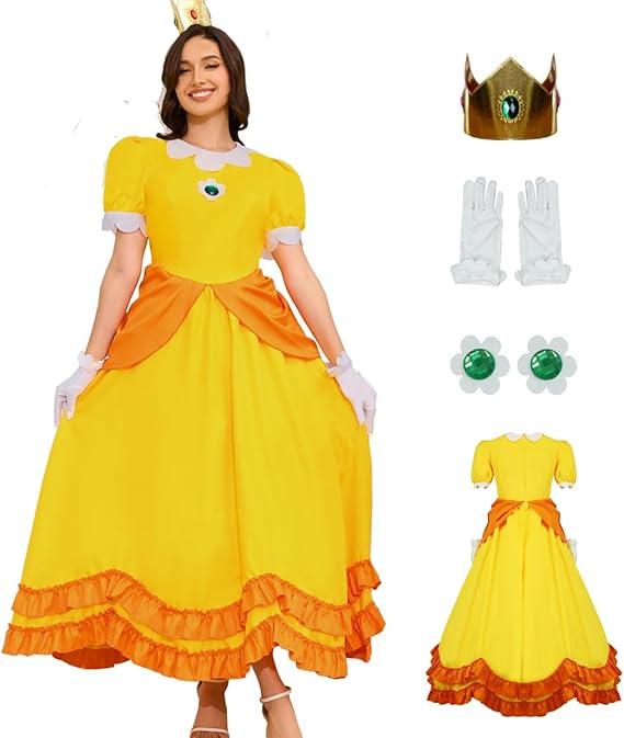 PAINEOMN Princess Dress for Women Halloween Princess Cosplay Costume Crown Earrings Gloves Set Adult Fancy Dress Suit
, Small