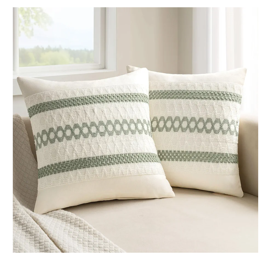 MIULEE Set of 2 Sage Green Boho Decorative Pillow Covers 18x18 Inch Farmhouse Rustic Couch Throw Pillows Modern Summer Cotton Cushion Covers Retro Cute Macrame Woven Home Decor for Bed Sofa Chair