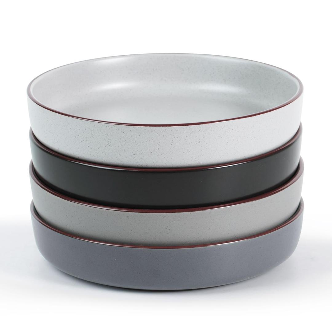 famiware Mercury Pasta Bowls Set of 4, 33 oz Large Salad Bowls, Ceramic Pasta Plates Bowls, Serving Bowls for Kitchen, Microwave & Dishwasher Safe, Multi-color