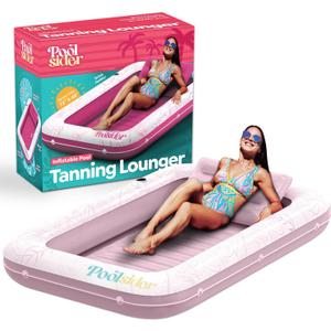 Premium Inflatable Tanning Pool Lounger | XL Inflatable Tanning Bed for Adults - 4 in 1 Multipurpose Suntan Tub | Pool Floats Adults, Inflatable Pool Float | Tanning Float - Sunbathing Pool Raft, Pink