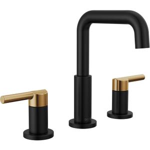 Delta Nicoli Matte Black/ Brushed Gold Faucet 3 Hole, 8 Inch Widespread Bathroom Sink Faucet for Vanity, Push-Pop Drain Assembly, Matte Black/ Champagne Bronze 35849LF-GZ
