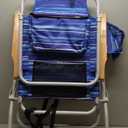 Tall Beach Chairs for Adults, 17" High Backpack Beach Chair with Wooden Armrests, 5 Positions Reclining Heavy Duty Chair with Large Cooler Pouch, Support to 350LBS Striped Blue,1pack