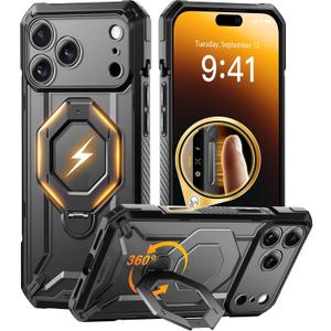 TONGATE for iPhone 17 Pro Max Case with 360 Spin Magnetic Stand, [Compatible with MagSafe][Military-Grade Protection] with Screen Protector & Camera Control Cover for iPhone 17 ProMax, Black