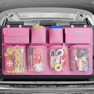 SURDOCA Car Trunk Organizer, LARGE CAPACITY Car Storage Bag with 8 Pockets, 7X Upgraded Trunk Storage Organizer for Car, SUV, Truck, MPV (Pink)