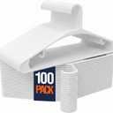 White Plastic Hangers 100 Pack Slim Clothes Hangers with Strap Hook, 16 x 7.3 inches