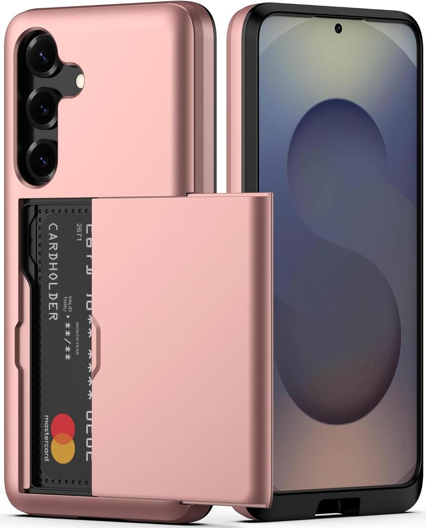 Nvollnoe for Samsung Galaxy S25 Case with Card Holder Dual Layer Heavy Duty Protective Case Hidden Card Slot Slim Wallet Cover for Samsung S25 6.2''(Rose Gold)