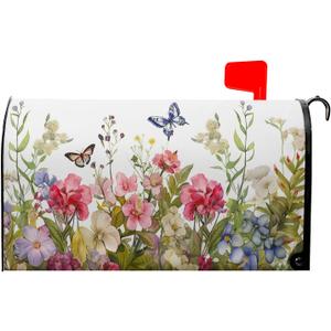 Spring Welcome Mailbox Cover Magnetic Colorful Flowers Butterfly Mailbox Cover Standard Size 25.5 x 21 Inch Summer Floral Holiday Mailbox Wrap Post Letter Box Cover Decorative for Home Outdoor Garden