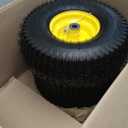2PCS 15x6.00-6 Lawn Mower Tires, 4 Ply Tubeless 15x6-6 Front Tire Assembly Replacement for Craftsman/John Deere/Cub Cadet Riding Mowers,570lbs Capacity,3" Offset Hub,3/4" Bushing