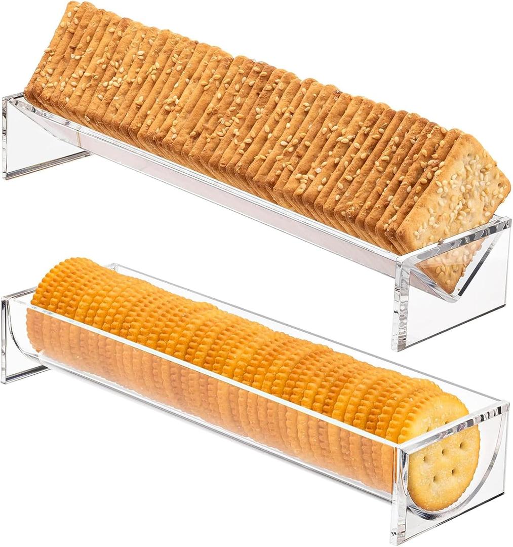 2Pcs Acrylic Cracker Serving Tray, Transparent Macaron Display Tray, Rectangular Multipurpose Biscuit Holder for Home Party Food Display (Clear)