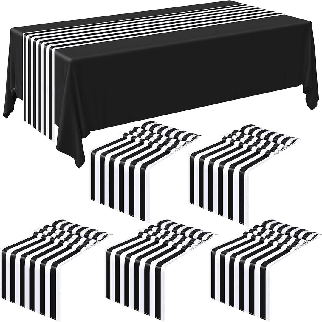 Striped Table Runner Polyester Decor Striped Design Modern Table Runner Elegant Decor for Indoor Events Family Dinner Outdoor Banquet Parties Celebrations, Black, White(6,12 x 108 Inches)
