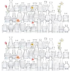 Glass Bud Vase Set of 66 Pcs, Vintage Clear Small Glass Vases for Flowers, Bud Vases in Bulk, Mini Vase for Centerpieces, Wedding, Home Decor and Events