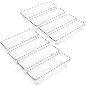LotFancy 8 Pack Clear Plastic Drawer Organizers, Food Grade Storage Trays, Non-Slip Storage Bins for Kitchen Utensil, Silverware Cutlery, Bathroom, Office Desk, Makeup, Jewelry, 9.2''3''2''