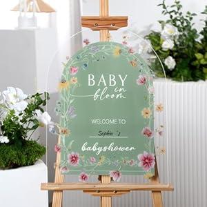 24" x 18" Acrylic Baby Shower Welcome Sign Baby in Bloom Wildflowers Welcome Sign Large Wildflowers Display Stand Decoration for Garden Ceremony Lawn Outdoor Indoor