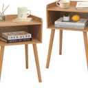 MaxSmeo Nightstands Set of 2, Mid Century Modern Side Table Bedroom with Storage, Small End Bedside Table Set of 2 with Solid Wood Legs for Living Room, Office Small Spaces (Brown)