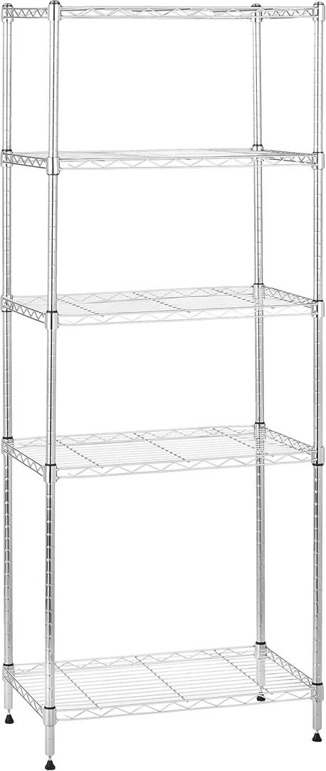 Amazon Basics 5-Shelf Adjustable Storage Shelving Unit for Garage, Steel Wire Rack, 200 Pound Loading Capacity per Shelf, 23.2" x 13.4" x 60", Chrome Finish