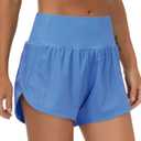 THE GYM PEOPLE Womens High Waisted Running Shorts Quick Dry Athletic Workout Shorts with Mesh Liner Zipper Pockets (Large, Sea Blue)