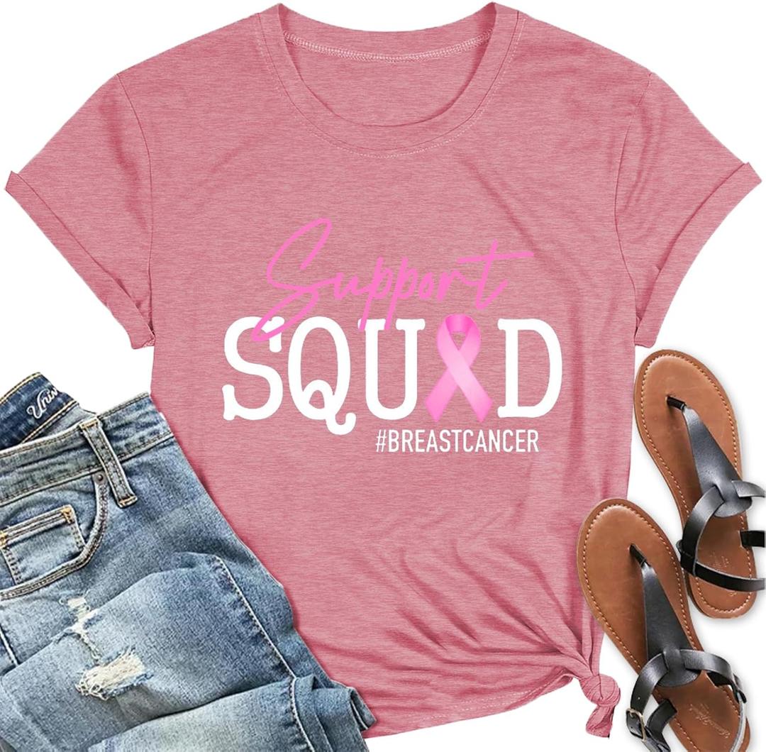 Breast Cancer Shirts Women Pink Ribbon Heart Tshirt Breast Cancer Awareness Tops (X-Large)