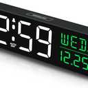 Peakeep Large Display Digital Alarm Clock for Bedrooms, Date Day of Week Temp Desk Table Clocks for Living Room Office, Dimmable Plug in Electric Clock, 5 Volumes, Loud, Auto DST